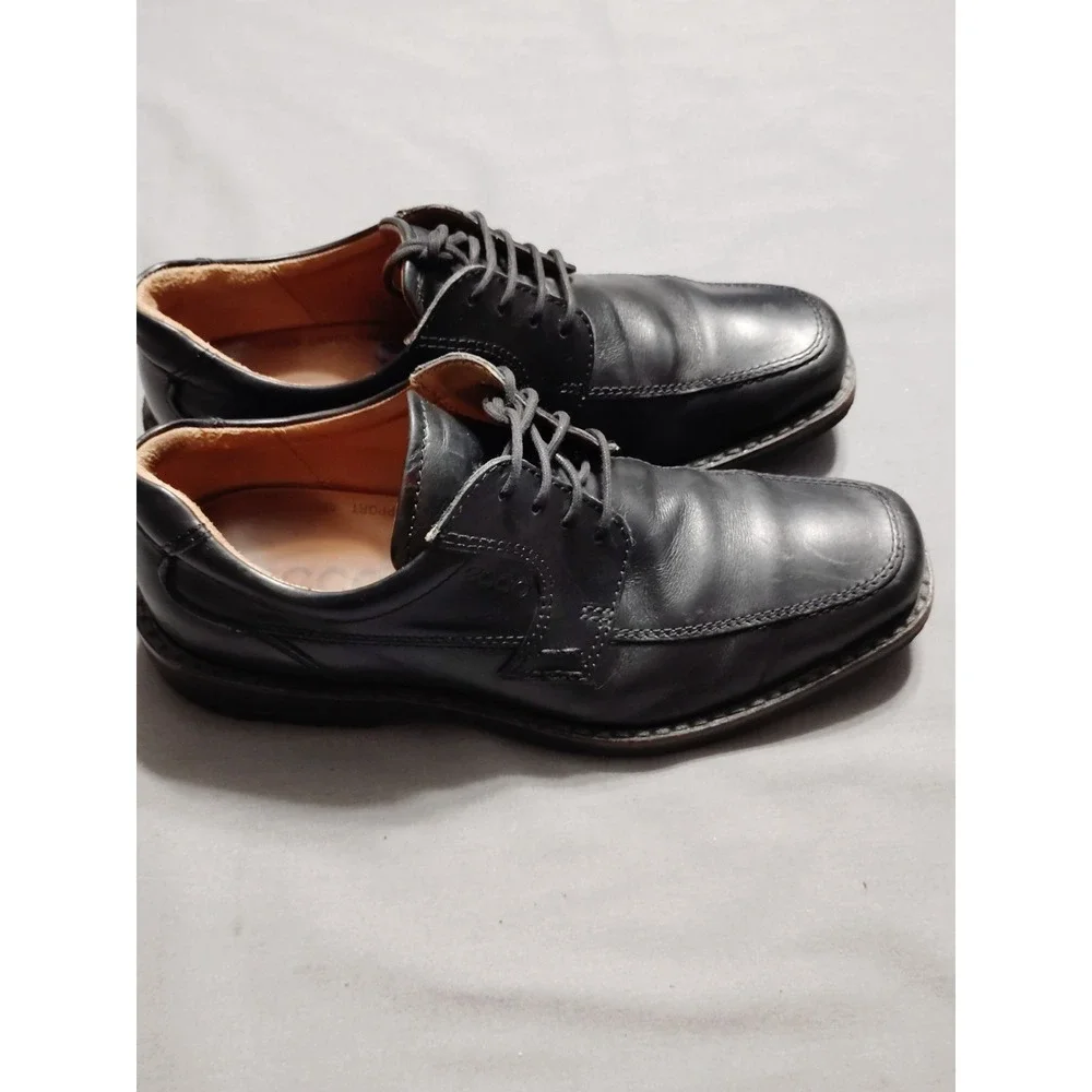 ECCO Shoes Men 40 Seattle Arch Support Bicycle Toe Oxford Black Leather Lace Up*